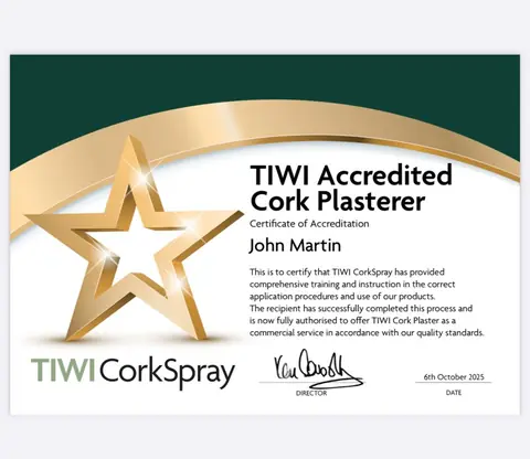 TIWI Accredited Cork Plasterer certificate